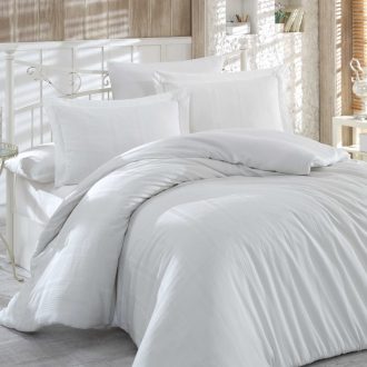 Lenjerie de pat 2 persoane din Bumbac 100% Satin - Hobby Strippe – Crem