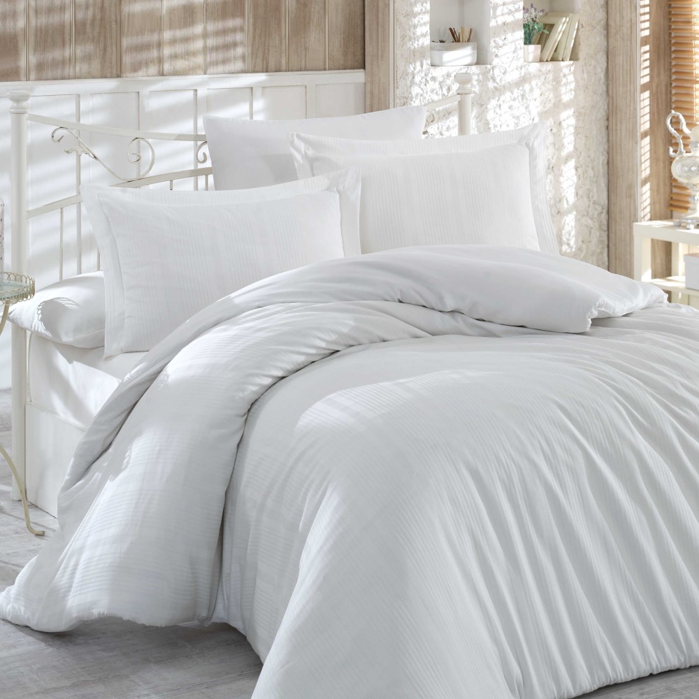 Lenjerie de pat 2 persoane din Bumbac 100% Satin - Hobby Strippe – Crem