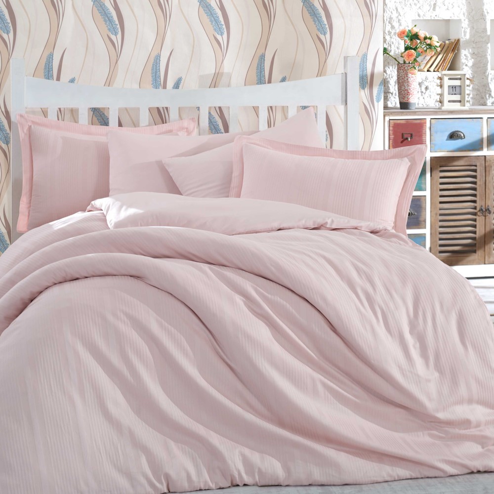 Lenjerie de pat 2 persoane din Bumbac 100% Satin - Hobby Strippe – Roz