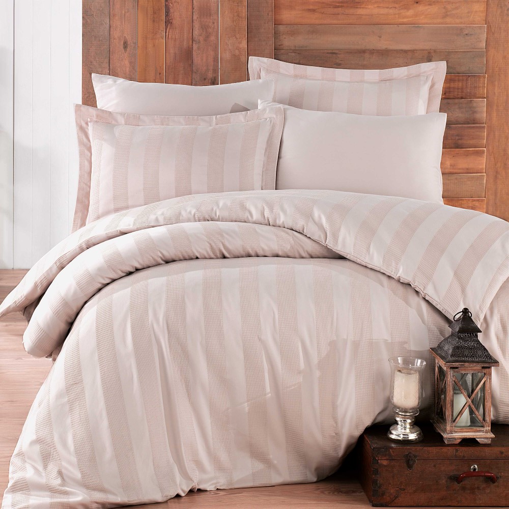 Lenjerie de pat 2 persoane din Bumbac 100% Satin - Hobby Wafel – Stone