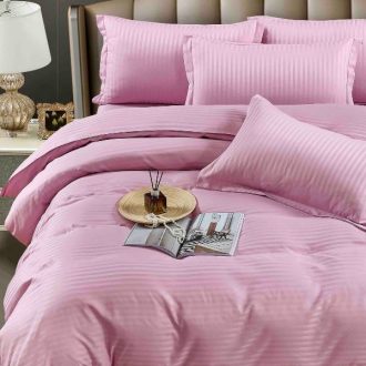 Set Lenjerie de Pat Model Damasc, Cearceaf cu Elastic, 6 Piese, Pat 2 Persoane - Roz inchis (1)