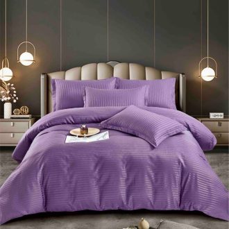 Set Lenjerie de Pat Model Damasc, Cearceaf cu Elastic, 6 Piese, Pat 2 Persoane - mov