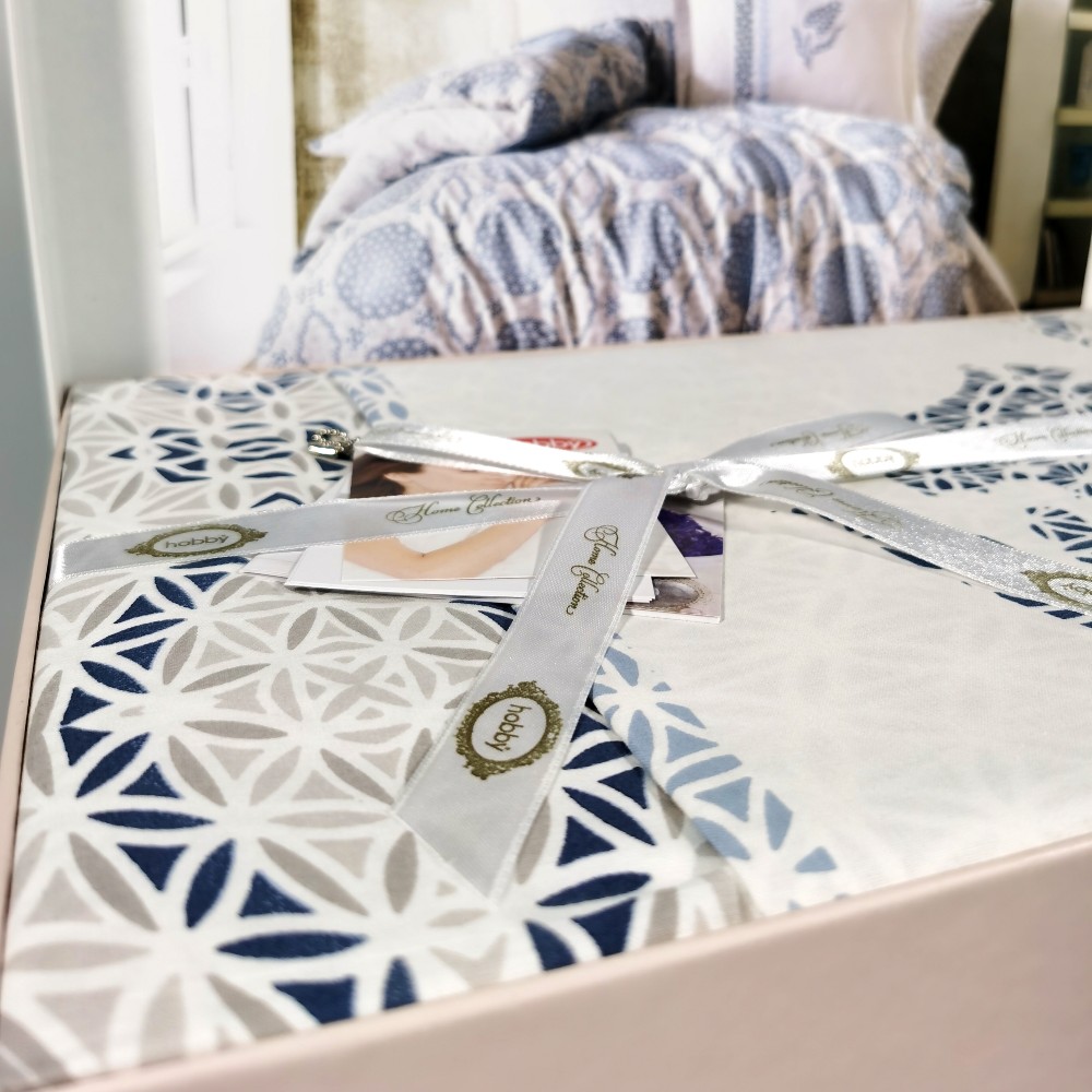 lenjerie de pat din bumbac poplin hobby diamond navi blue