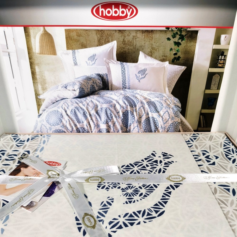 lenjerie de pat din bumbac poplin hobby diamond navi blue