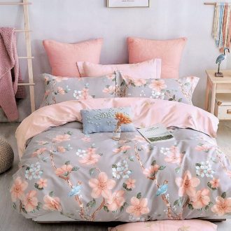 lenjerie gri cu flori portocalii