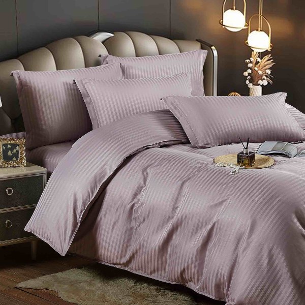 Set Lenjerie de Pat Model Damasc, Cearceaf cu Elastic, 6 Piese, Pat 2 Persoane - Cenusiu - PUF9091 - imagine 2