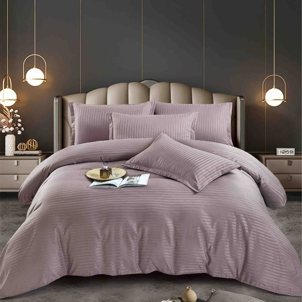 Set Lenjerie de Pat Model Damasc, Cearceaf cu Elastic, 6 Piese, Pat 2 Persoane - bej