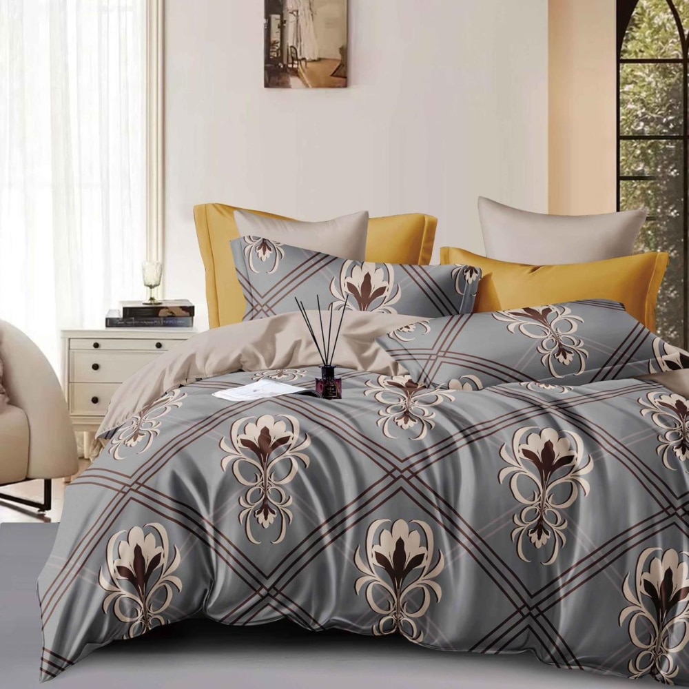 lenjerie de pat finet gri cu ornamente
