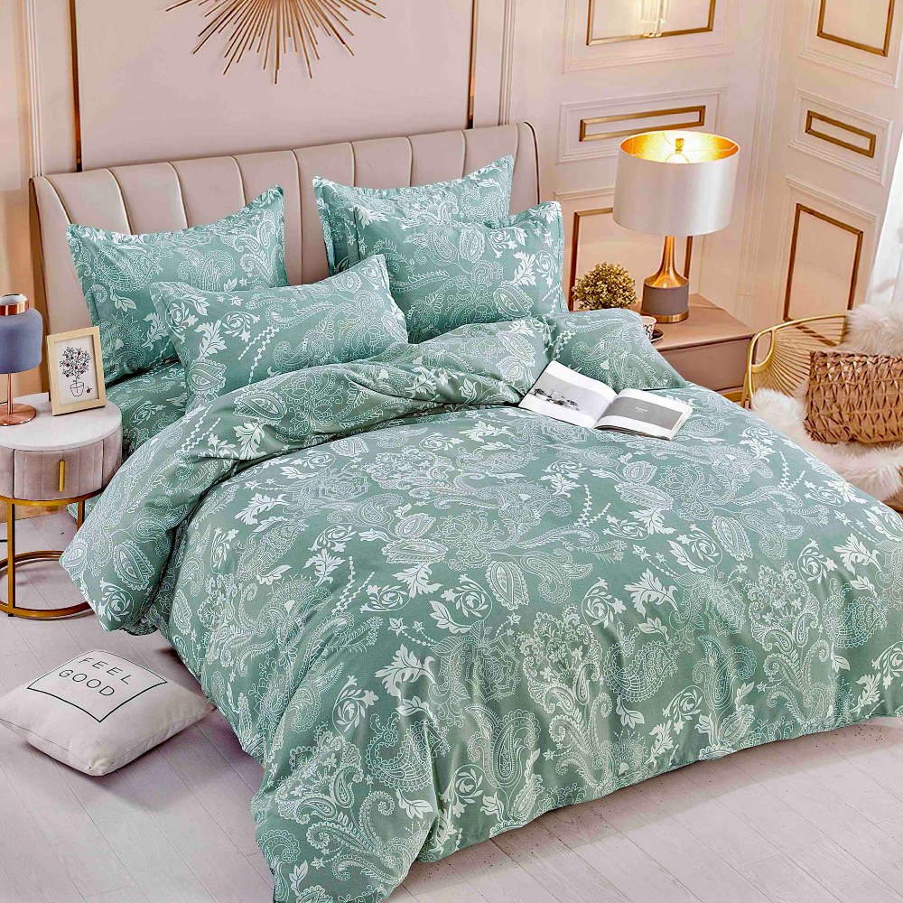 lenejrie de pat finet verde cu flori