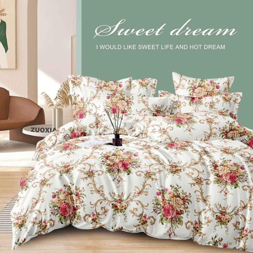 lenjerie de pat finet crem cu trandafiri (1)