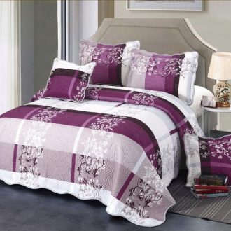 cuvertura alb mov cu flori