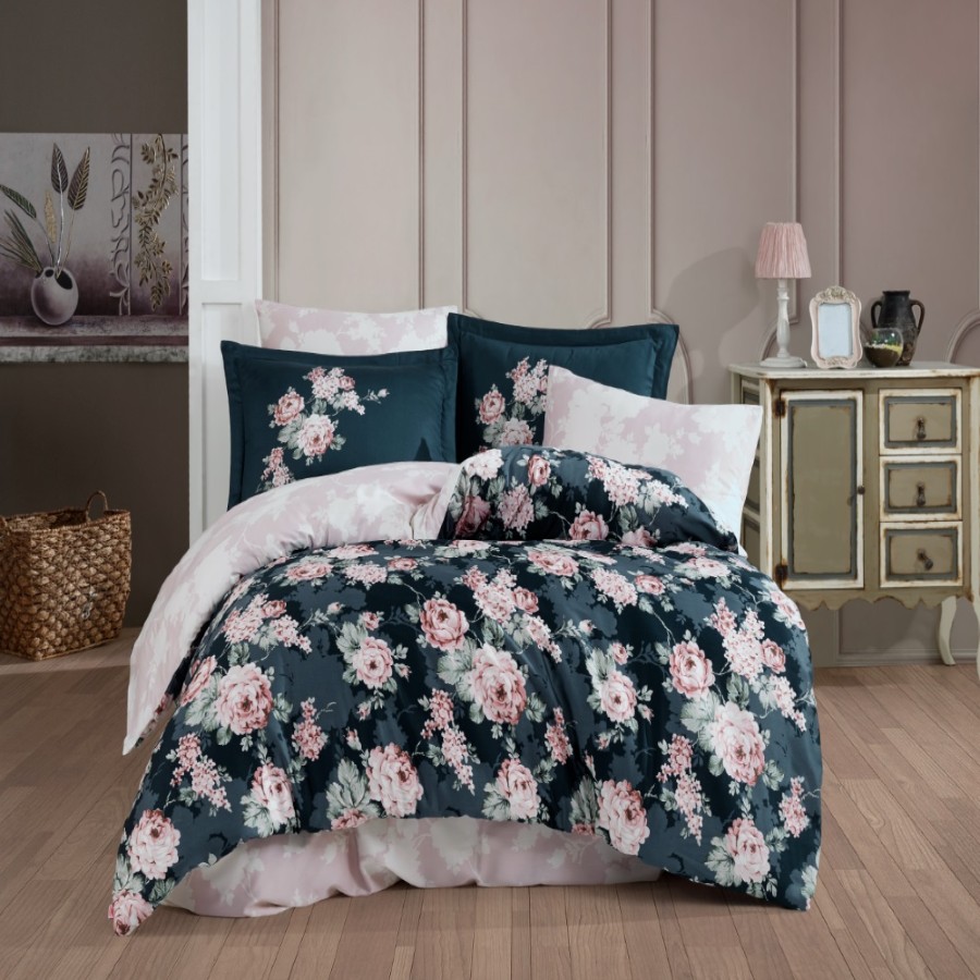 Lenjerie de Pat 2 Persoane din Bumbac 100% Satin - Hobby Adriana – Black