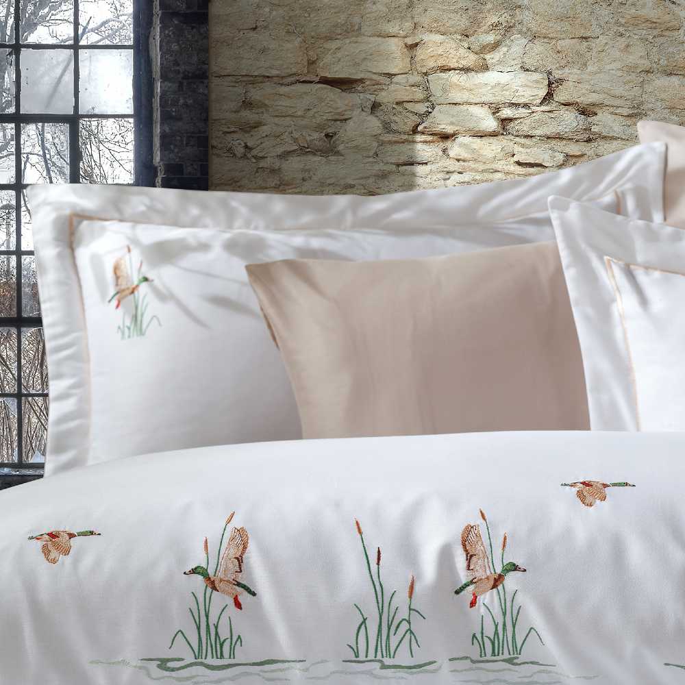 Lenjerie de pat de Lux din Bumbac 100% Satin 200TC, Pat 2 persoane - Dantela Vita - Duck - imagine 2