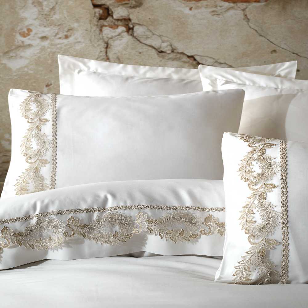 Lenjerie de pat de Lux din Bumbac 100% Satin 200TC, Pat 2 persoane - Dantela Vita - Inci Crem - imagine 2