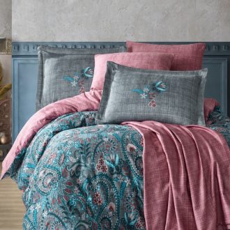 Lenjerie de Lux din Bumbac 100% Satin, Pat 2 Persoane - Hobby Estela Gri