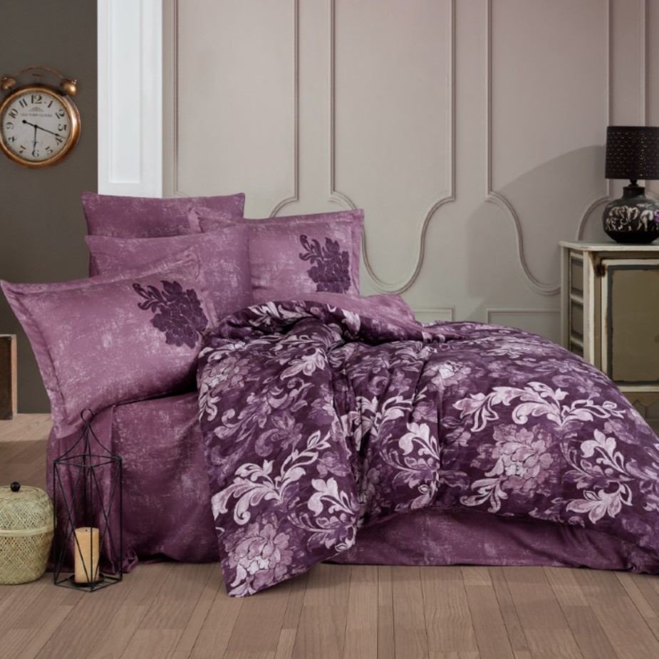 Lenjerie de Lux din Bumbac 100% Satin, Pat 2 Persoane - Hobby Adele – Bordo