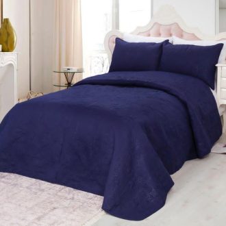 Set Cuvertura Matlasata model uni Bleumarin, 3 Piese, Pat 2 Persoane, 220×240 Cm - PUF16147