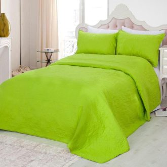 Set Cuvertura Matlasata model uni Verde, 3 Piese, Pat 2 Persoane, 220×240 Cm - PUF16140