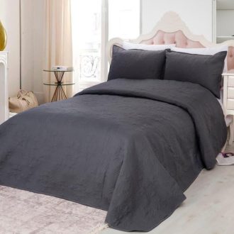 Set Cuvertura Matlasata model uni Gri Inchis, 3 Piese, Pat 2 Persoane, 220×240 Cm - PUF16154