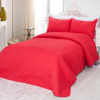 Set Cuvertura Matlasata model uni Rosu, 3 Piese, Pat 2 Persoane, 220×240 Cm - PUF16149