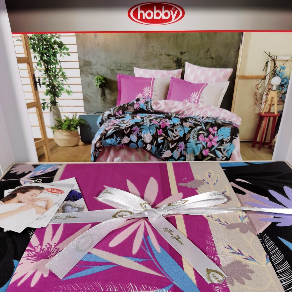 lenjerie bumbac 100% hobby monstera fucsia