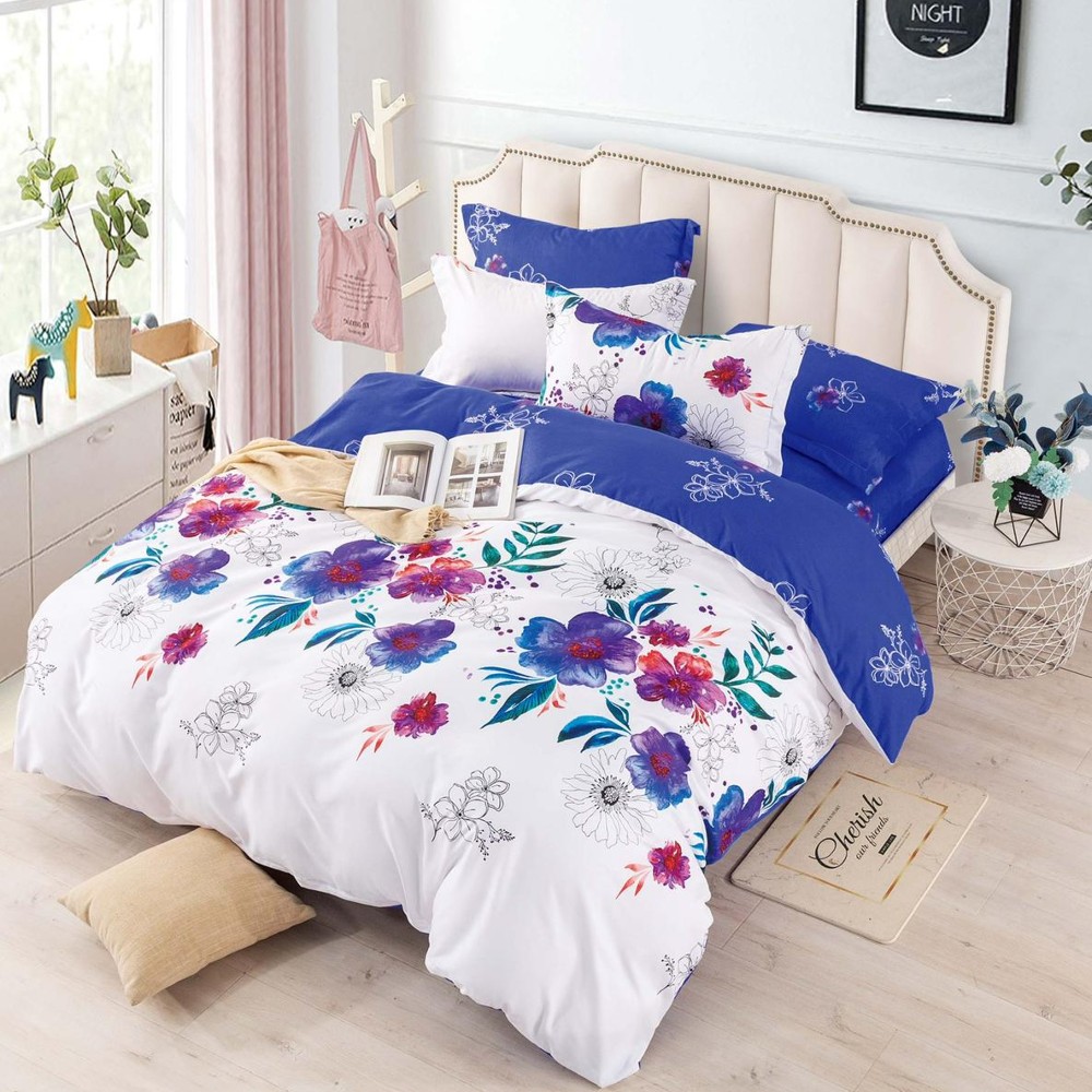 lenjerie din finet alba cu flori colorate