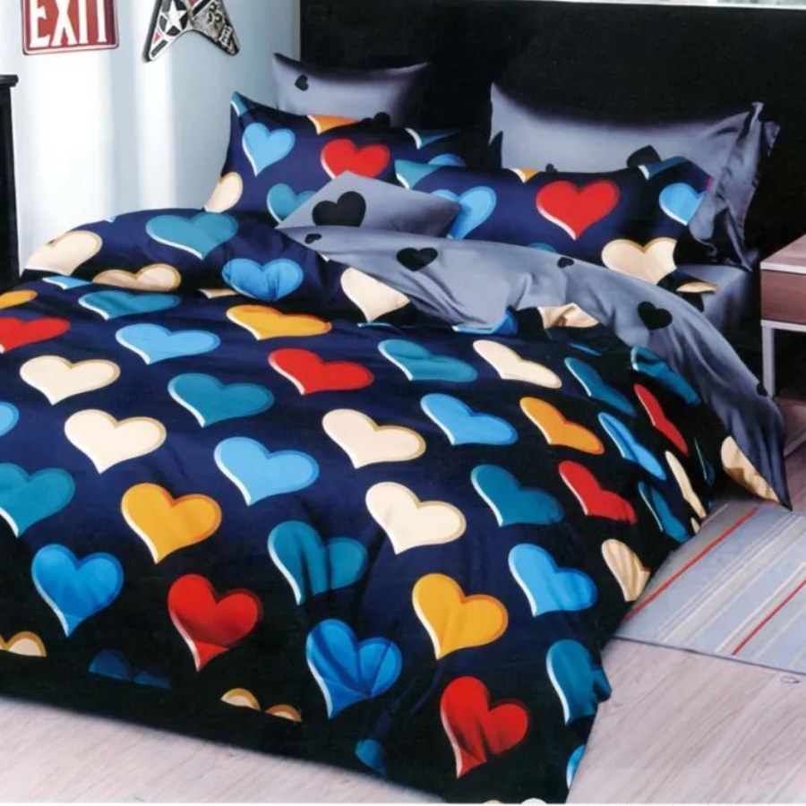 lenejrie bumbac satinat albastra cu inimioare