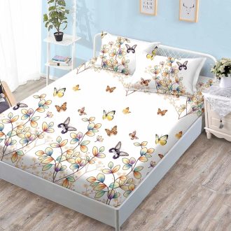 husa de pat finet crem cu fluturi