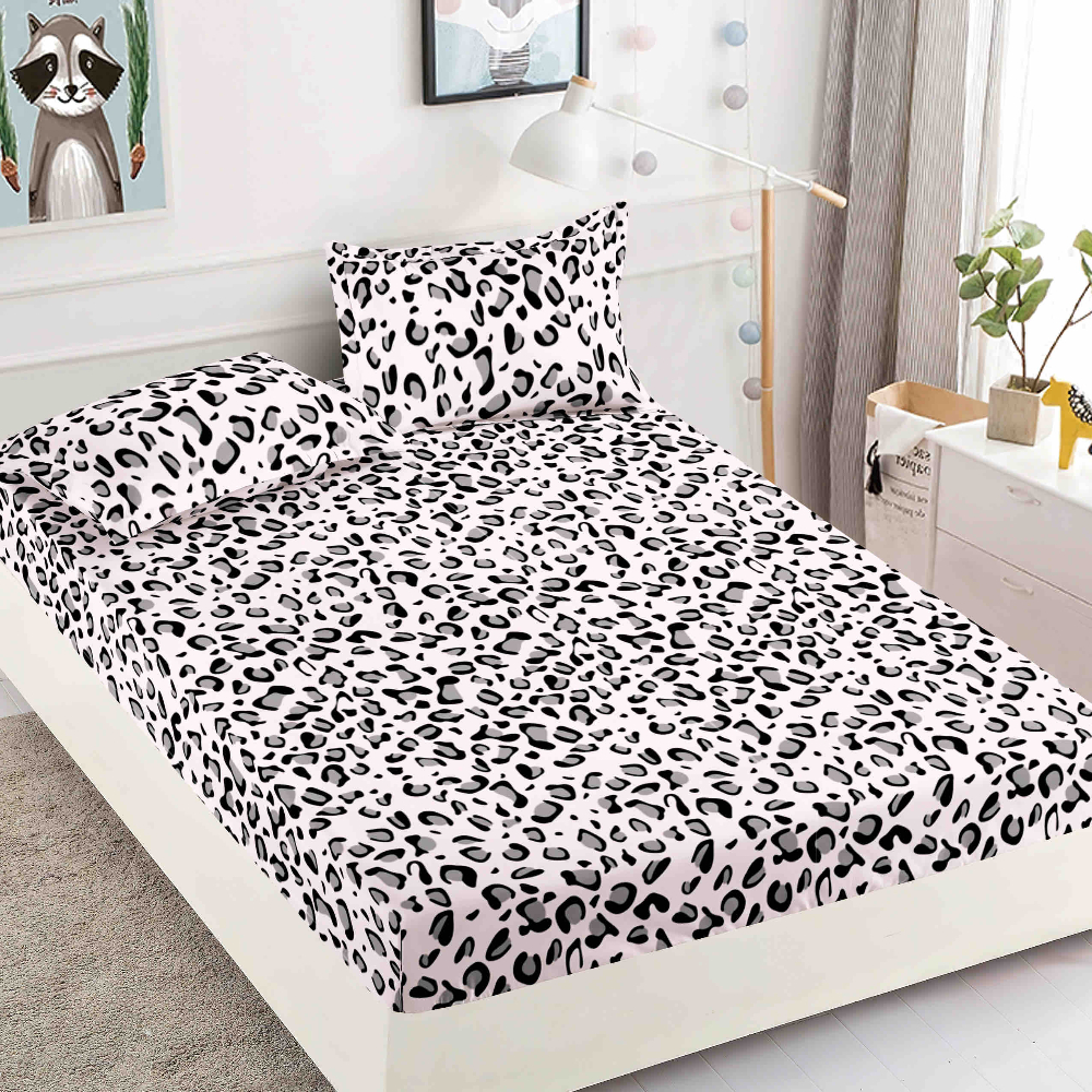 husa de pat finet leopard alb
