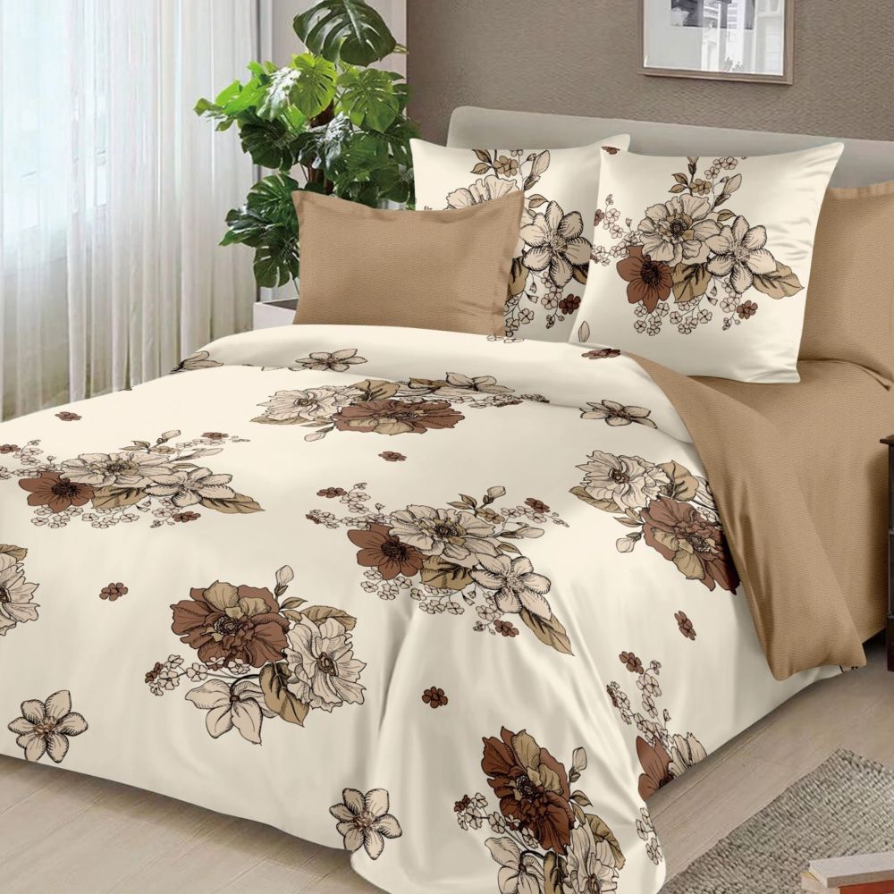 lenjerie bej cu flori maro