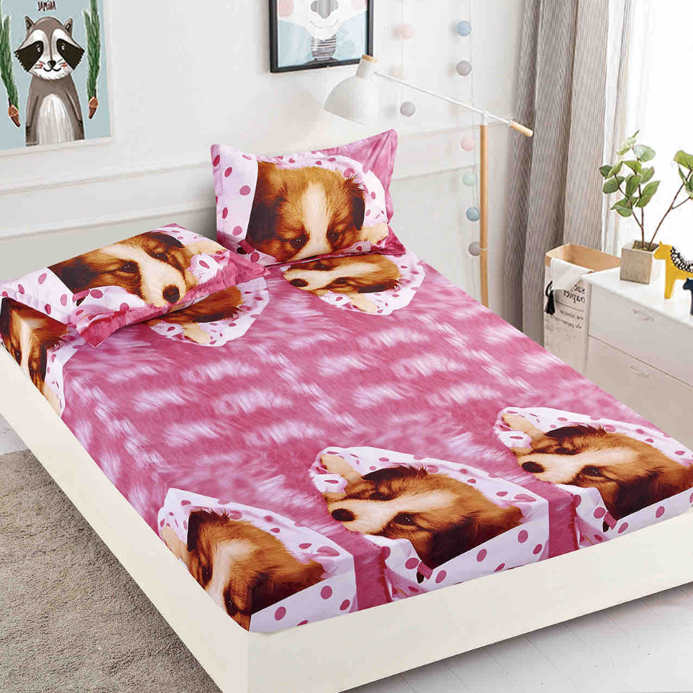 lenjerie de pat finet roz cu catelusi