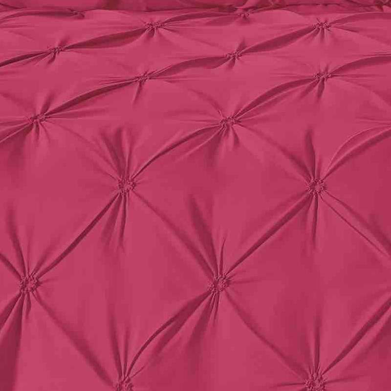 Set Lenjerie Brodata Uni, Model cu Pliuri, Bumbac 100%, 6 Piese, Pat 2 Persoane - Magenta - PUF23983 - imagine 2