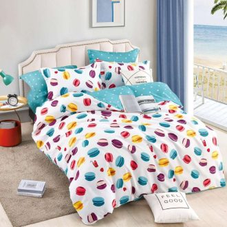 lenjerie de pat cu elastic turcoaz cu macarons