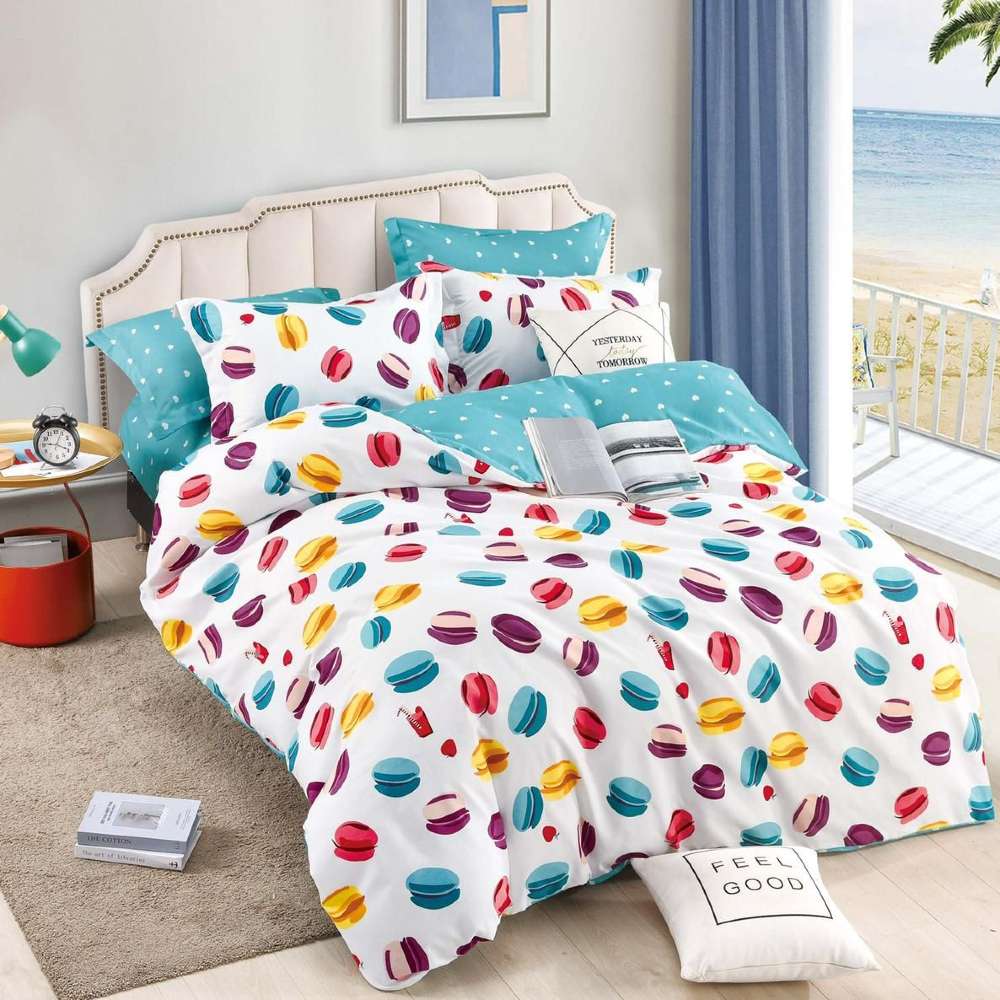 lenjerie de pat cu elastic turcoaz cu macarons