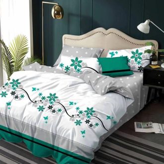 lenjerie alb gri cu flori verzi