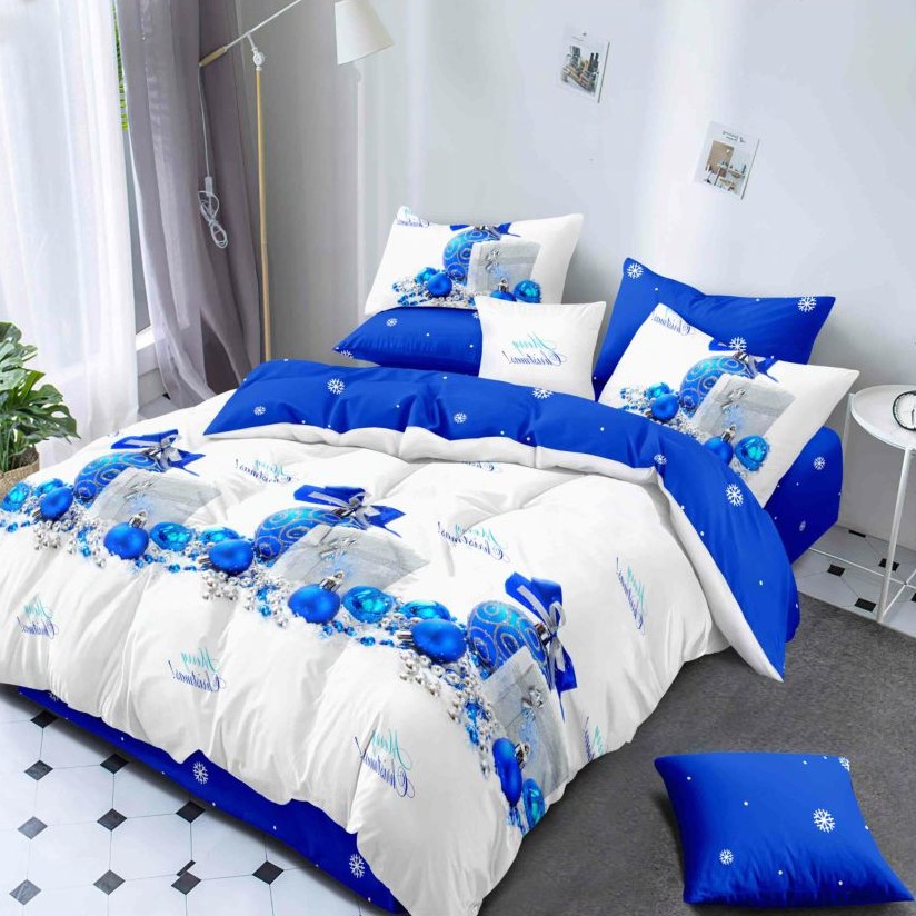 lenjerie de pat craciun albastra