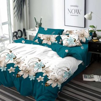 lenjerie de pat finet lab si turcoaz cu flori