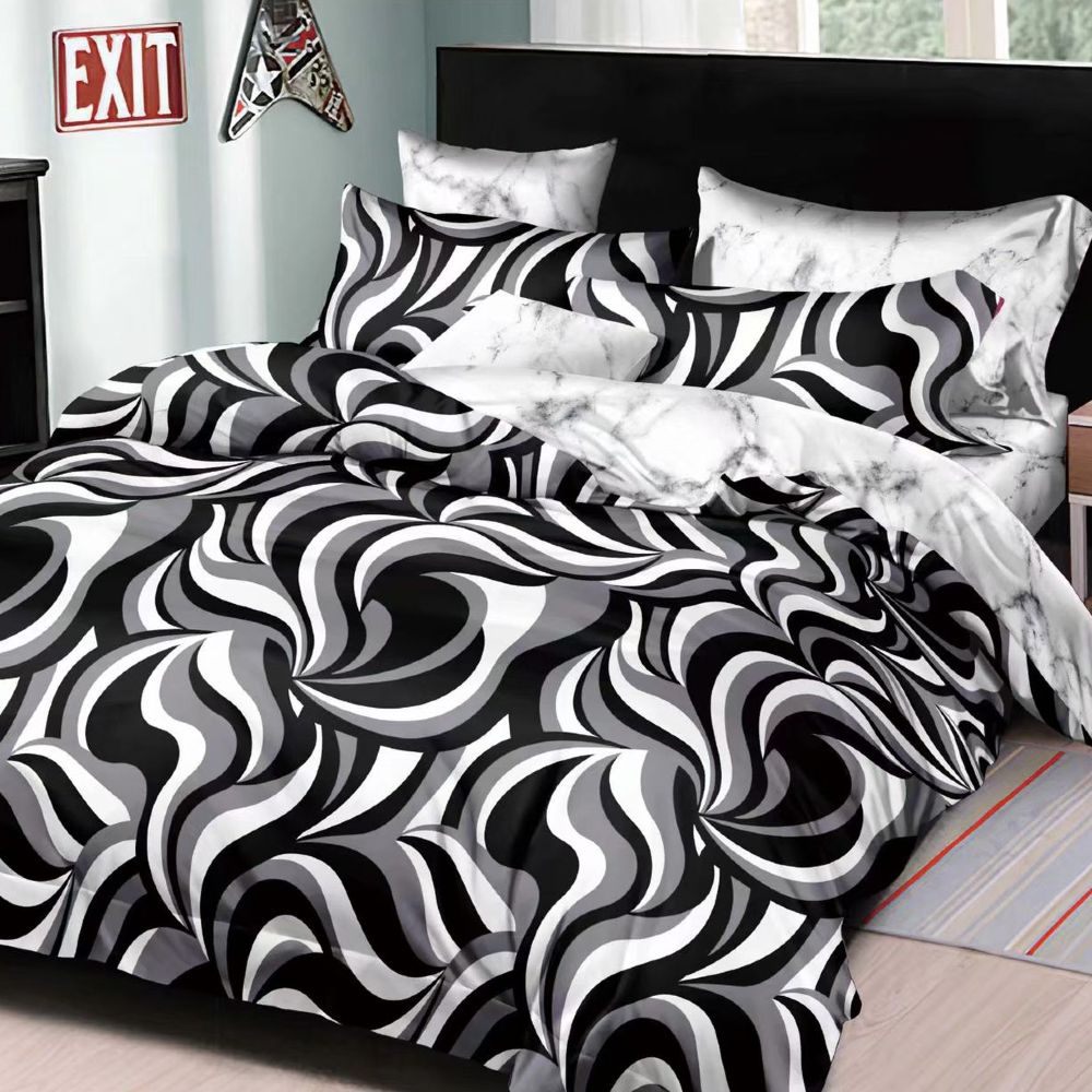 lenjerie din bumbac satinat alb cu negru