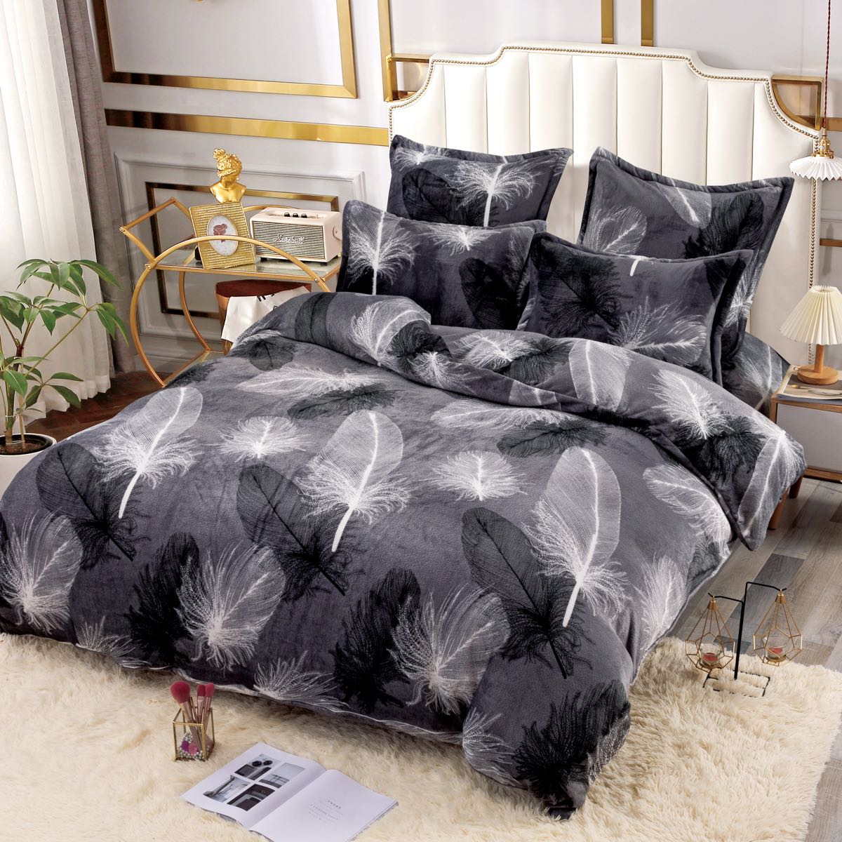 lenjerie cocolino gri cu fulgi