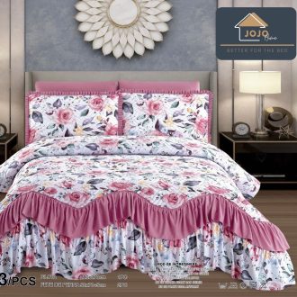 cuvertura de lux cu volanase alb-roz