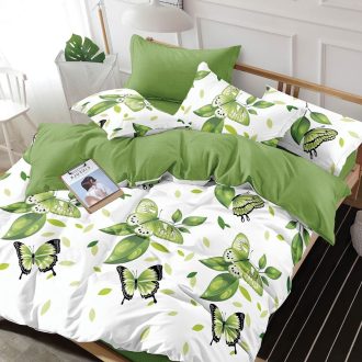 lenjeria alba cu fluturi verzi