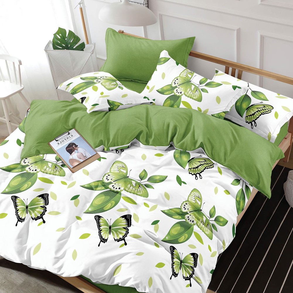 lenjeria alba cu fluturi verzi