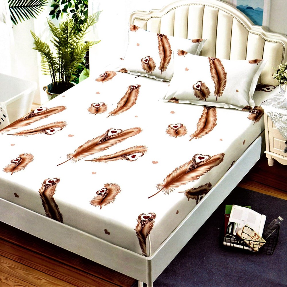 husa de pat alba cu fulgi maro