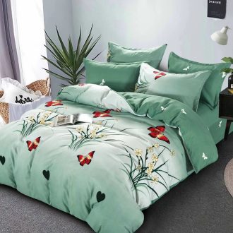 lenjerie verde deschis cu fluturasi si flori