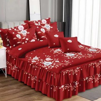 lenjerie cu volanase rosie cu flori