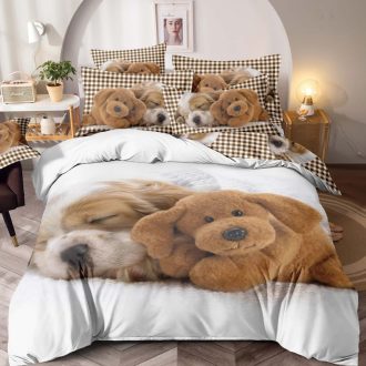 lenjerie 1 persoana cu elastic model ursuleti maro