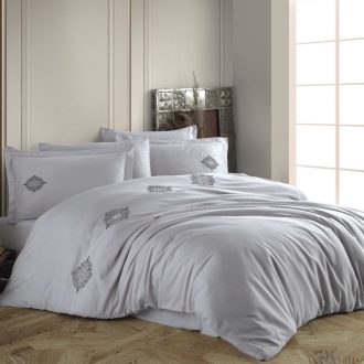 lenjerie bumbac 100% cu broderie - azra gri