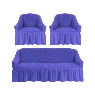 Set 3 Huse Elastice pentru Canapea de 3 Locuri + 2 Fotolii, Model Creponat - Violet - PUF69579