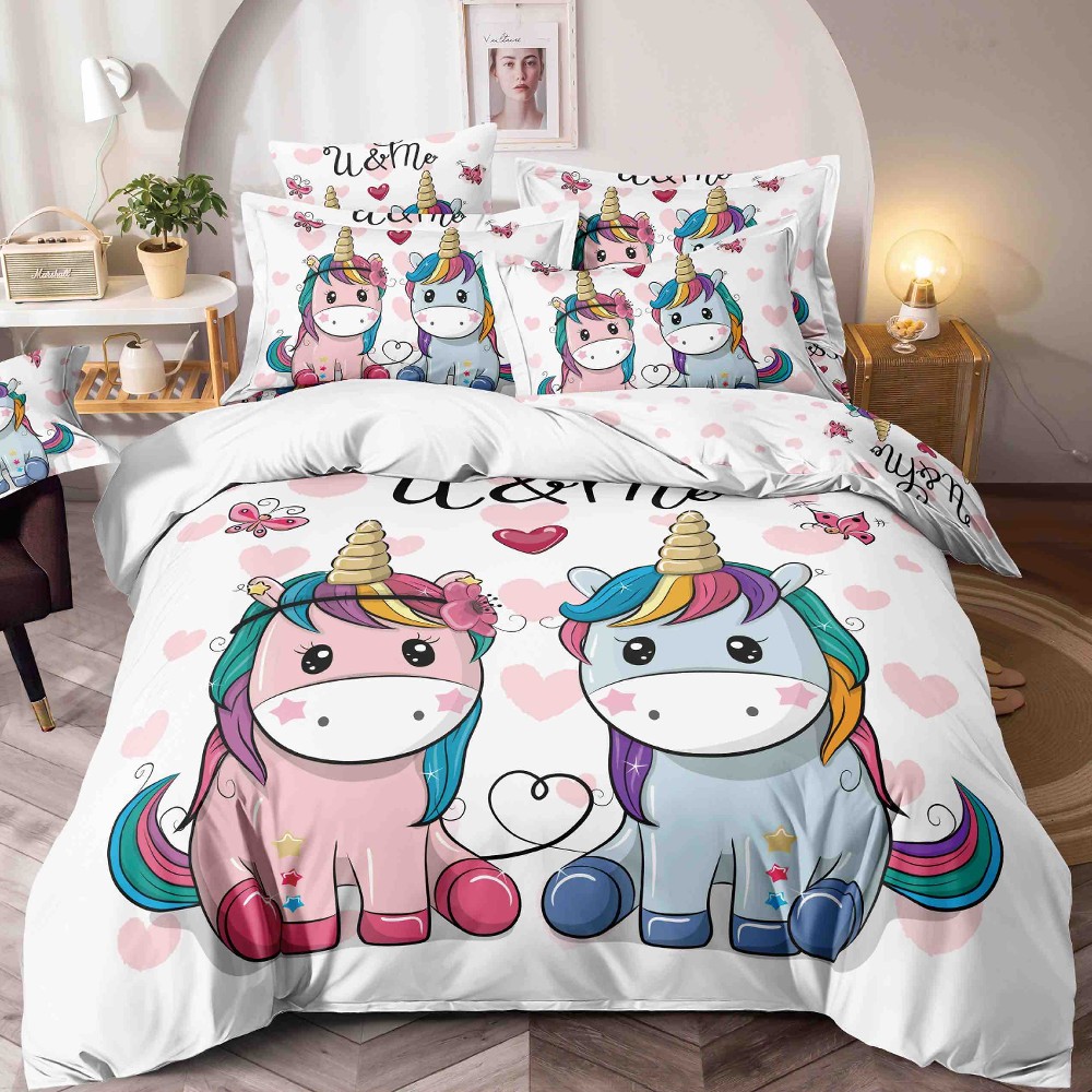 lenjerie 1 persoana cu unicorni