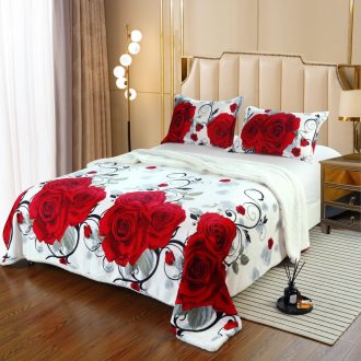 patura cu blanita + fete de perna alba cu trandafiri